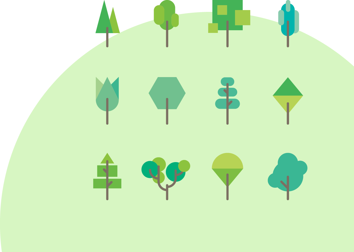 Decorative Green Circle with Tree Icons